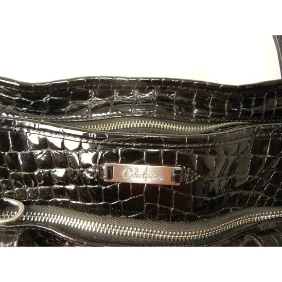 COLE HAAN BLACK Faux CROC PATENT LEATHER LAPTOP SHOULDER TOTE BAG 16"X11"X2.5" - Picture 5 of 13